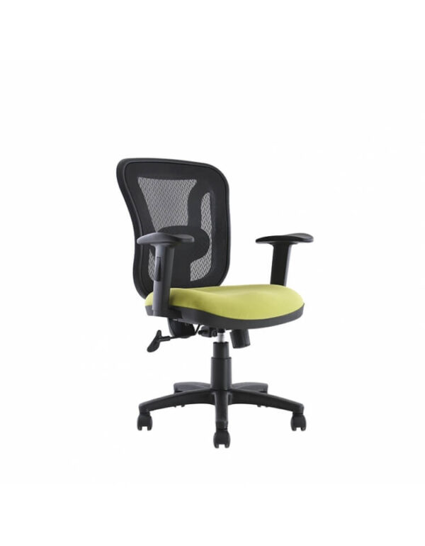 Sillón BM 1000 ergonómico de respaldo medio en malla negra con soporte lumbar ajustable.