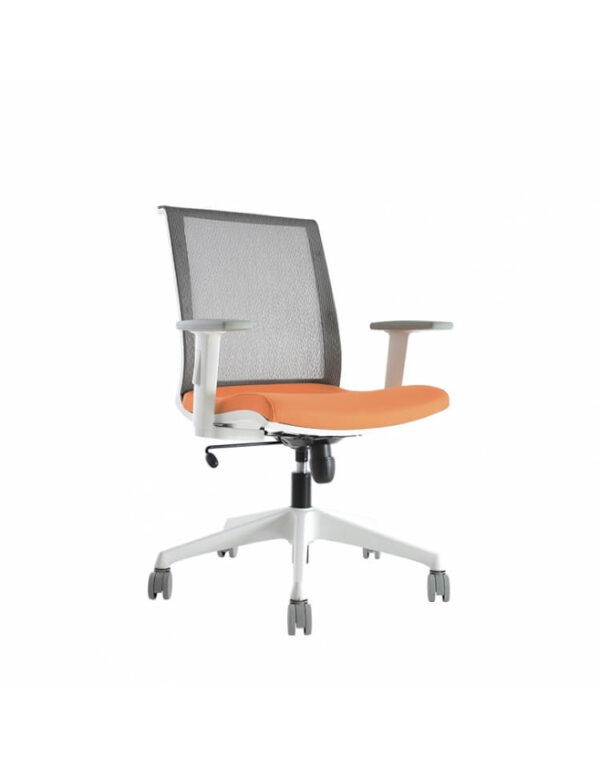 Silla operativa blanca con malla gris en el respaldo modelo BM 7600